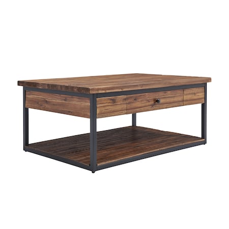 ALATERRE FURNITURE Claremont 48"L Rustic Wood Coffee Table with Drawer and Low Shelf ANCM1274